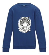 JanaRoos - T-shirts and Sweaters - Kid's Sweater - Packshot - Hand drawn illustration - Round neck - Long sleeves - Cotton - Rayol blue - royaal blauw - White tiger - witte tijger