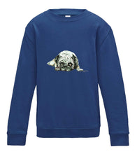 JanaRoos - T-shirts and Sweaters - Kid's Sweater - Packshot - Hand drawn illustration - Round neck - Long sleeves - Cotton - Royal blue - Blauw - pugg - dog - mops - hond