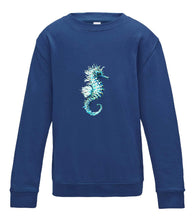 JanaRoos - T-shirts and Sweaters - Kid's Sweater - Packshot - Hand drawn illustration - Round neck - Long sleeves - Cotton - Royal blue - Blauw - sea horse - zeepaardje