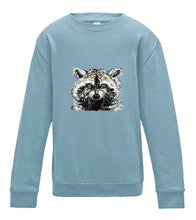 JanaRoos - T-shirts and Sweaters - Kid's Sweater - Packshot - Hand drawn illustration - Round neck - Long sleeves - Cotton - sky blue - hemel licht blauw - raccoon - wasbeer - wasbeertje