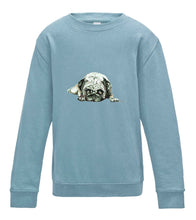 JanaRoos - T-shirts and Sweaters - Kid's Sweater - Packshot - Hand drawn illustration - Round neck - Long sleeves - Cotton - sky blue - hemels Blauw - pugg - dog - mops - hond