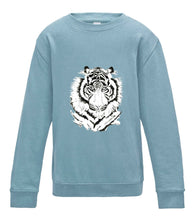 JanaRoos - T-shirts and Sweaters - Kid's Sweater - Packshot - Hand drawn illustration - Round neck - Long sleeves - Cotton - Sky blue - hemels blauw - White tiger - witte tijger