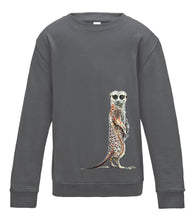 JanaRoos - T-shirts and Sweaters - Kid's Sweater - Packshot - Hand drawn illustration - Round neck - Long sleeves - Cotton - Charcoal - grijs - meerkat - stokstaartje