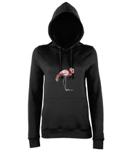 JanaRoos - women's Hoodie - Packshot - Hand drawn illustration - Round neck - Long sleeves - Cotton -black- flamingo