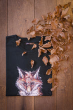men's T-shirt fox scarab green print design drawing organic cotton short sleeved round neck autumn leaves vos groen