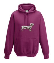 JanaRoos - Hoodies - Kids Hoodie - Packshot - Hand drawn illustration - Round neck - Long sleeves - Cotton - burgundy - paars - dachshund - teckel - dog - hond