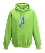 JanaRoos - Hoodies - Kids Hoodie - Packshot - Hand drawn illustration - Round neck - Long sleeves - Cotton - lime green - lemoen groen - sea horse - zeepaardje