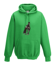JanaRoos - Hoodies - Kids Hoodie - Packshot - Hand drawn illustration - Round neck - Long sleeves - Cotton - kelly green - groen- horse - black merrie - paard