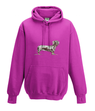 JanaRoos - Hoodies - Kids Hoodie - Packshot - Hand drawn illustration - Round neck - Long sleeves - Cotton - pink - roos - dachshund - teckel - dog - hond