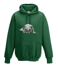 JanaRoos - Hoodies - Kids Hoodie - Packshot - Hand drawn illustration - Round neck - Long sleeves - Cotton - bottle green - fles groen - pugg - mops - dog - hond