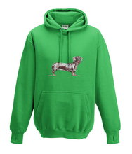 JanaRoos - Hoodies - Kids Hoodie - Packshot - Hand drawn illustration - Round neck - Long sleeves - Cotton -kelly green - groen - dachshund - teckel - dog - hond