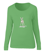 Women T-shirt -  organic cotton - long sleeved - round neck - black - zwart - printdesign - drawing - JanaRoos - apple green - appel groen - bambi - baby deer - hert