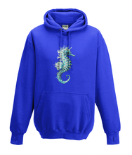JanaRoos - Hoodies - Kids Hoodie - Packshot - Hand drawn illustration - Round neck - Long sleeves - Cotton - Royal blue - royaal blauw - sea horse - zeepaardje
