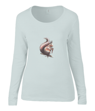 Women T-shirt -  organic cotton - long sleeved - round neck - silver grey - zilver grijs - printdesign - drawing - JanaRoos - squirrel