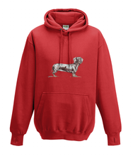 JanaRoos - Hoodies - Kids Hoodie - Packshot - Hand drawn illustration - Round neck - Long sleeves - Cotton - fire red - vuurrood - dachshund - teckel - dog - hond