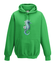 JanaRoos - Hoodies - Kids Hoodie - Packshot - Hand drawn illustration - Round neck - Long sleeves - Cotton - kelly green - gras groen - sea horse - zeepaardje