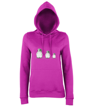 JanaRoos - women's Hoodie - Packshot - Hand drawn illustration - Round neck - Long sleeves - Cotton - pink- penguins