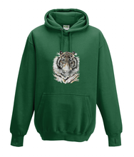 JanaRoos - Hoodies - Kids Hoodie - Packshot - Hand drawn illustration - Round neck - Long sleeves - Cotton - bottle green - fles groen - Siberian tiger - siberische tijger - colored - gekleurd