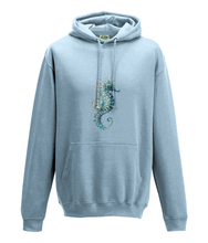 JanaRoos - Hoodie - Packshot - Hand drawn illustration - Round neck - Long sleeves - Cotton -sky blue - sea-horse - zeepaardje