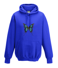 JanaRoos - Hoodies - Kids Hoodie - Packshot - Hand drawn illustration - Round neck - Long sleeves - Cotton - royal blue - royaal blauw -  butterflie - vlinder