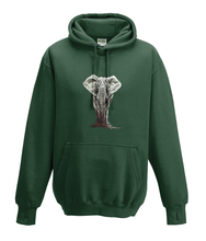 JanaRoos - Hoodies - Kids Hoodie - Packshot - Hand drawn illustration - Round neck - Long sleeves - Cotton - forest green - mos groen - elephant - olifant