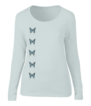 Women T-shirt -  organic cotton - long sleeved - round neck - silver grey - zilver grijs - printdesign - drawing - JanaRoos - butterflies - vlinders