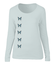 Women T-shirt -  organic cotton - long sleeved - round neck - silver grey - zilver grijs - printdesign - drawing - JanaRoos - butterflies - vlinders