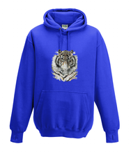 JanaRoos - Hoodies - Kids Hoodie - Packshot - Hand drawn illustration - Round neck - Long sleeves - Cotton - royal blue - royaal blauw - Siberian tiger - siberische tijger - colored - gekleurd