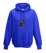 JanaRoos - Hoodies - Kids Hoodie - Packshot - Hand drawn illustration - Round neck - Long sleeves - Cotton - royal bleu - blauw - horse - black merrie - paard