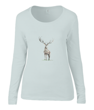 Women T-shirt -  organic cotton - long sleeved - round neck - silver grey - zilver grijs - printdesign - drawing - JanaRoos - reindeer - deer - rendier - hert