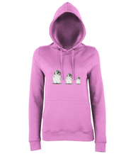 JanaRoos - women's Hoodie - Packshot - Hand drawn illustration - Round neck - Long sleeves - Cotton - candyfloss pink - penguins