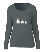 Women T-shirt -  organic cotton - long sleeved - round neck - black - zwart - printdesign - drawing - JanaRoos - penguin - pinguïn