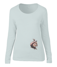 Women T-shirt -  organic cotton - long sleeved - round neck - silver grey - zilver grijs-  printdesign - drawing - JanaRoos - squirrel