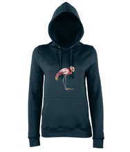 JanaRoos - women's Hoodie - Packshot - Hand drawn illustration - Round neck - Long sleeves - Cotton -marine blue- flamingo