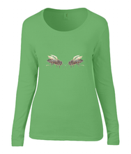 Women T-shirt -  organic cotton - long sleeved - round neck - apple green - appel groen - printdesign - drawing - JanaRoos  - honey bee - honing bij