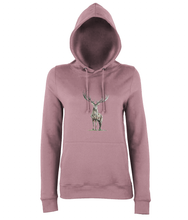 JanaRoos - women's Hoodie - Packshot - Hand drawn illustration - Round neck - Long sleeves - Cotton - dusty pink - deer colored