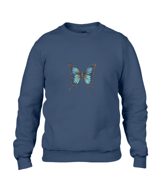 JanaRoos - T-shirts and Sweaters - Unisex Sweater - Packshot - Hand drawn illustration - Round neck - Long sleeves - Cotton - navy blue  - blue butterfly - vlinder