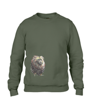 JanaRoos - T-shirts and Sweaters - Unisex Sweater - Packshot - Hand drawn illustration - Round neck - Long sleeves - Cotton - city green - kaki groen - lion tamarin monkey  - leeuwaapje