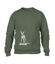 JanaRoos - T-shirts and Sweaters - Sweater - Packshot - Hand drawn illustration - Round neck - Long sleeves - Cotton - khaki green - kaki groen - Bambi - baby deer - hert