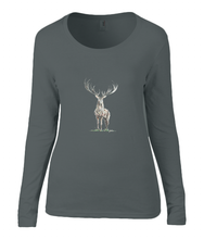Women T-shirt -  organic cotton - long sleeved - round neck - black - zwart - printdesign - drawing - JanaRoos - reindeer - deer - rendier - hert