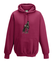 JanaRoos - Hoodies - Kids Hoodie - Packshot - Hand drawn illustration - Round neck - Long sleeves - Cotton - red hot chilli - dieprood - horse - black merrie - paard