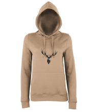 JanaRoos - women's Hoodie - Packshot - Hand drawn illustration - Round neck - Long sleeves - Cotton -Nude- Deer black ink