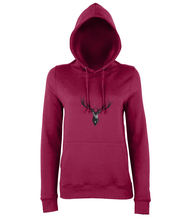 JanaRoos - women's Hoodie - Packshot - Hand drawn illustration - Round neck - Long sleeves - Cotton -Red hot chilli - Deer black ink