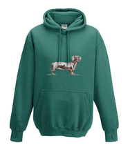 JanaRoos - Hoodies - Kids Hoodie - Packshot - Hand drawn illustration - Round neck - Long sleeves - Cotton -jade - appel blauw zeegroen - dachshund - teckel - dog - hond
