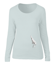 Women T-shirt -  organic cotton - long sleeved - round neck - silver grey - zilver grijs - printdesign - drawing - JanaRoos - white raven - witte raaf