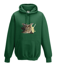 JanaRoos - Hoodies - Kids Hoodie - Packshot - Hand drawn illustration - Round neck - Long sleeves - Cotton - bottle green - fles groen - coffee owl - uil