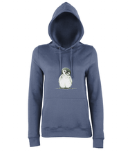 JanaRoos - women's Hoodie - Packshot - Hand drawn illustration - Round neck - Long sleeves - Cotton - airforce blue - penguin