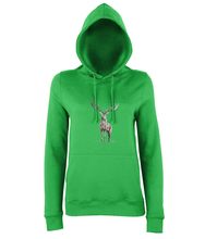 JanaRoos - women's Hoodie - Packshot - Hand drawn illustration - Round neck - Long sleeves - Cotton - kelly - deer colored