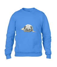JanaRoos - T-shirts and Sweaters - Sweater - Packshot - Hand drawn illustration - Round neck - Long sleeves - Cotton - royaal blue - royaal blauw  - Pugg - Mops - dog - Hond