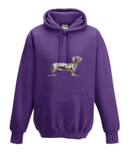 JanaRoos - Hoodies - Kids Hoodie - Packshot - Hand drawn illustration - Round neck - Long sleeves - Cotton - purple - paars - dachshund - teckel - dog - hond